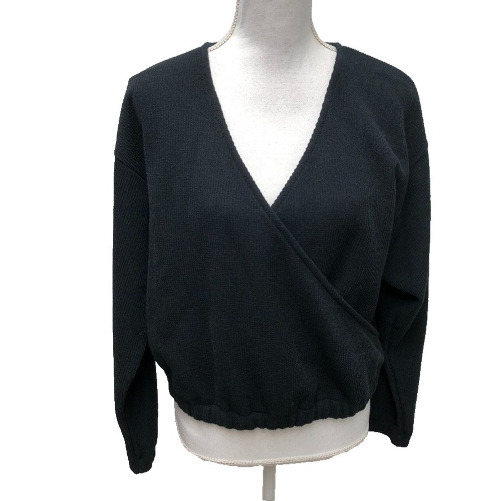 Madewell Ottoman Knit Wrap Top Womens Large Black Normcore Ribbed Casual Comfort